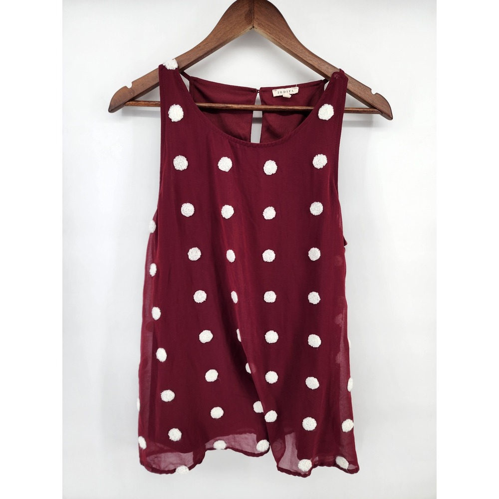 Jodifl Womens‎ Maroon Polka Dot Pom Pom Sleeveless Blouse Burgundy Medium